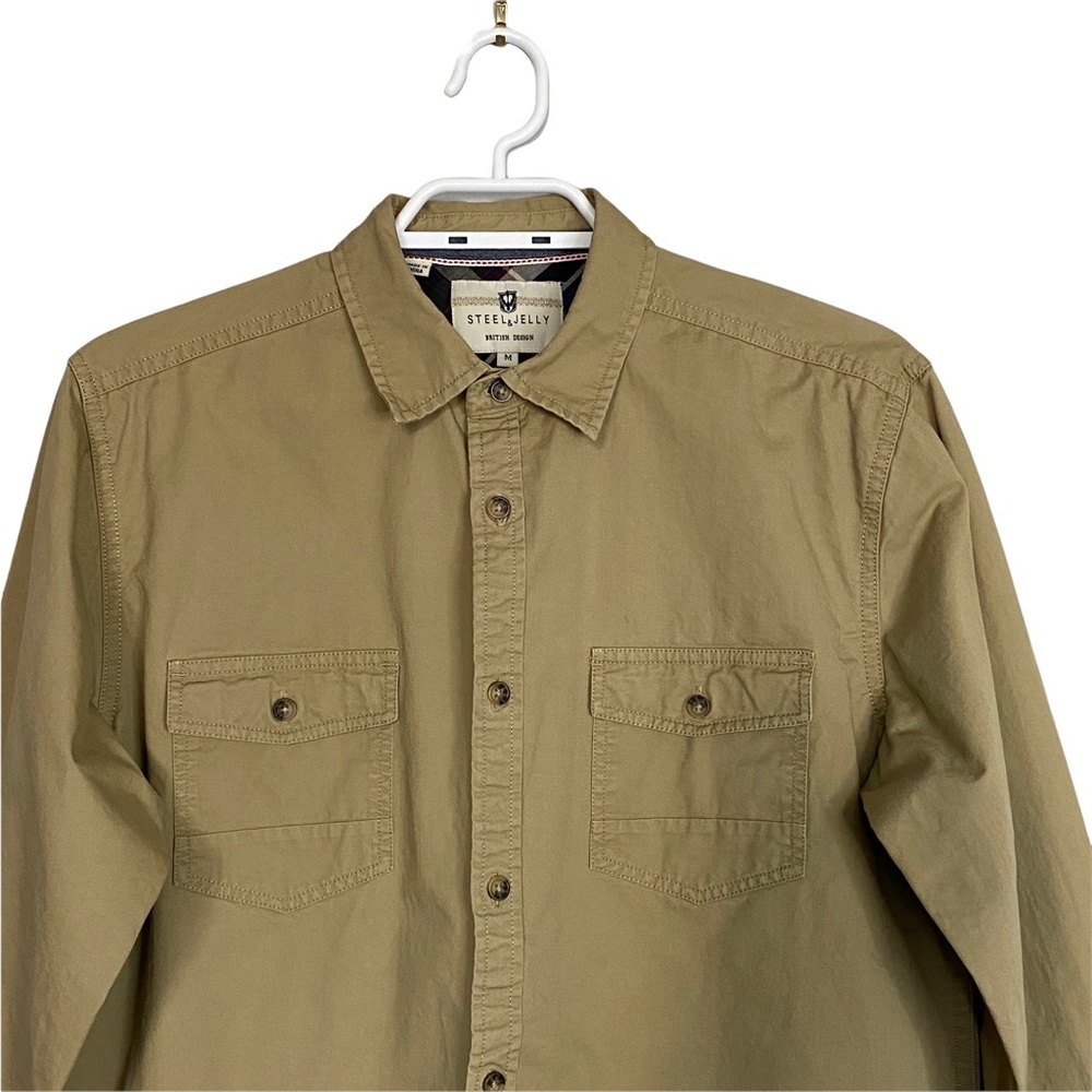 Steel & Jelly Men's Tan Button Down Khaki Shirt - Picture 2 of 11